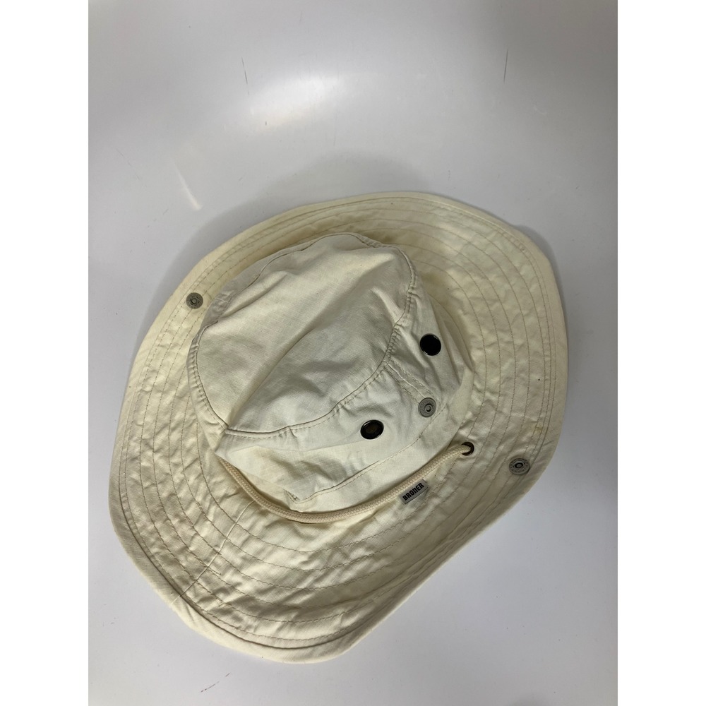 Broner Boonie Hat Mens XL Cream Excellent Ripstop Cotton Sun Snaps Chin Cord